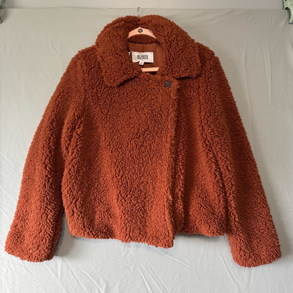 Steve Madden BB Dakota Fuzzy Teddy Coat Small Orange Showgirl Outdoors Preppy